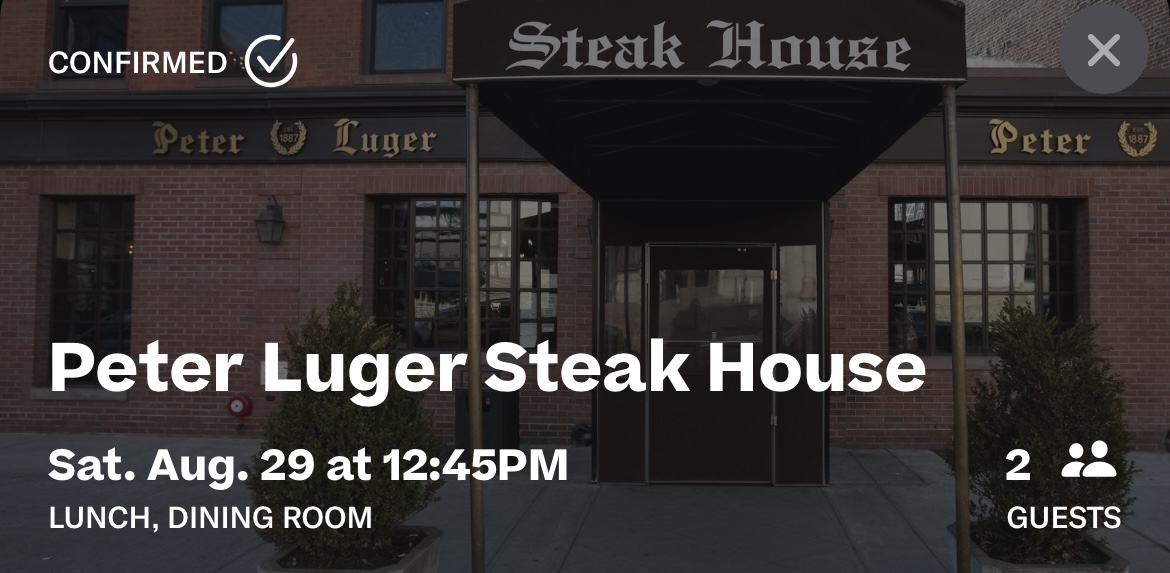 Peter Luger reservation confirmation